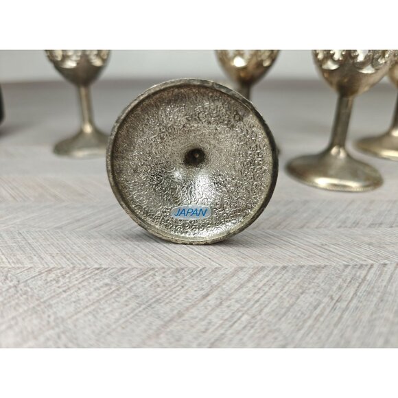 Vintage Shot Cordial Glass Holders Ornate Filigree Metal Stem Japan Made - Picture 5 of 7